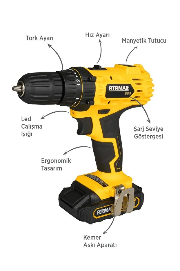 Rtm350 Şarjlı Matkap Çift Akülü 30 Nm Li-ion 2x1.5 Ah - Akü Dahil